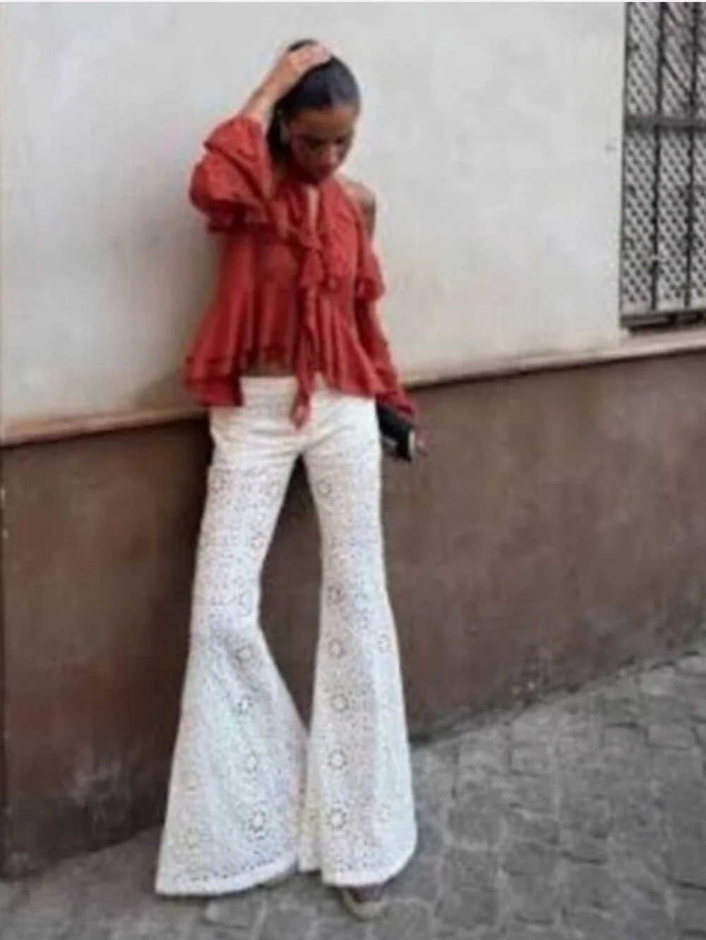 ZARA EMBROIDERED FLARE PANTS Size XS